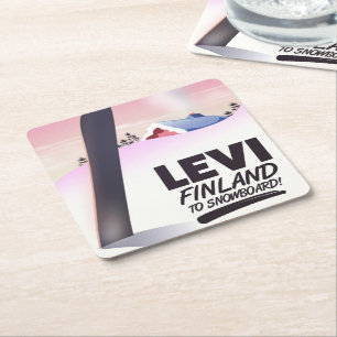 Levi Finland Snowboarding travel poster Square Paper Coaster