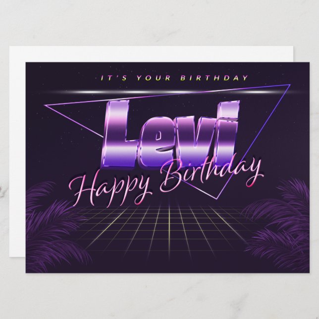Levi Last Name First Name lilac retro card birthda (Front/Back)