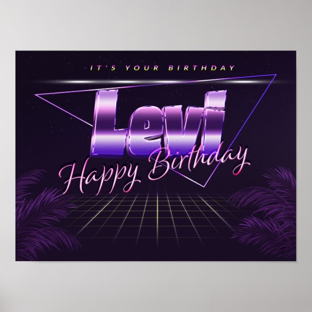 Levi Name Vorname lila retro Poster Geburtstag (Front)