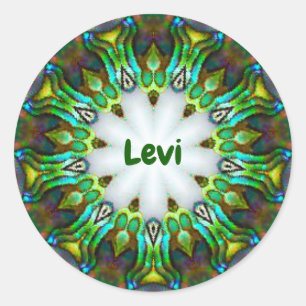 LEVI ~ Personalised Paua Shell Fractal ~ Classic Round Sticker