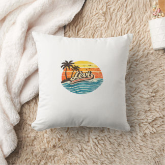 Levi Retro Sunset Name Design Throw Pillow