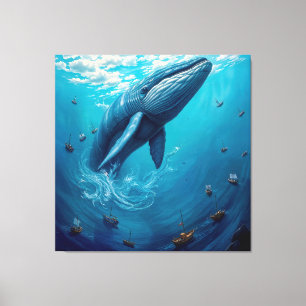 Leviathan’s Flight to Freedom – Surreal Whale Art Canvas Print