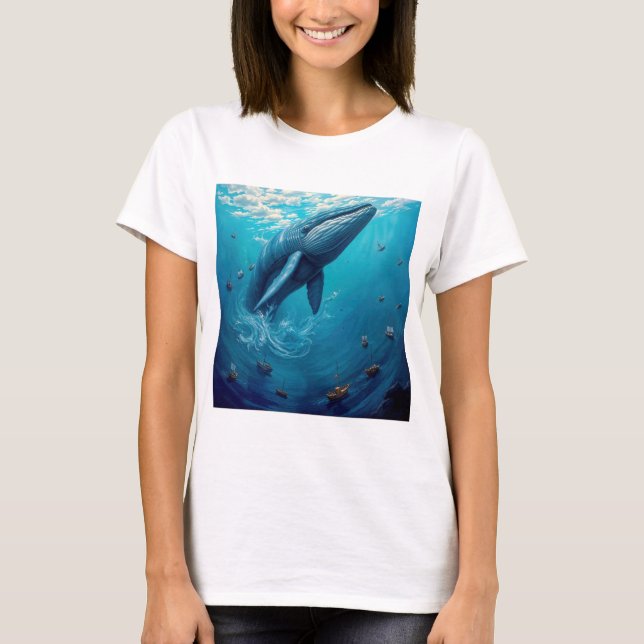 Leviathan’s Flight to Freedom – Surreal Whale Art T-Shirt (Front)