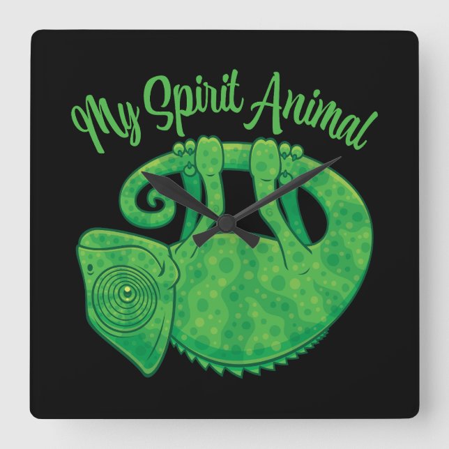 Levitating Lizard Chameleon Spirit Animal Square Wall Clock (Front)