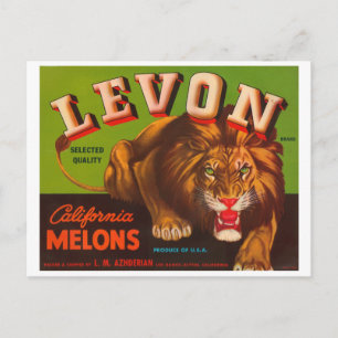 Levon Calfironia Melons VIntage Crate Label - Lion Postcard