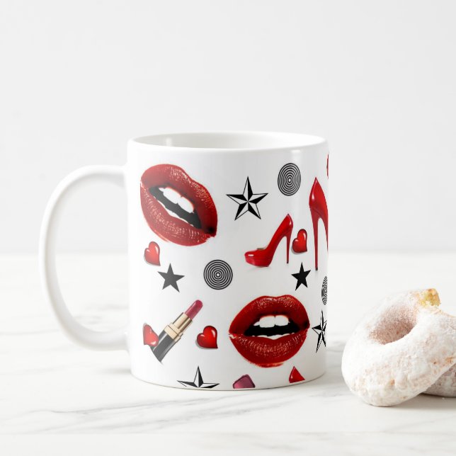Lèvres rouge à lèvres talons Mug (Avec donut)
