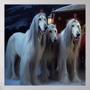 Lévrier Afghan Ski sur Sleigh de Noël Décoration