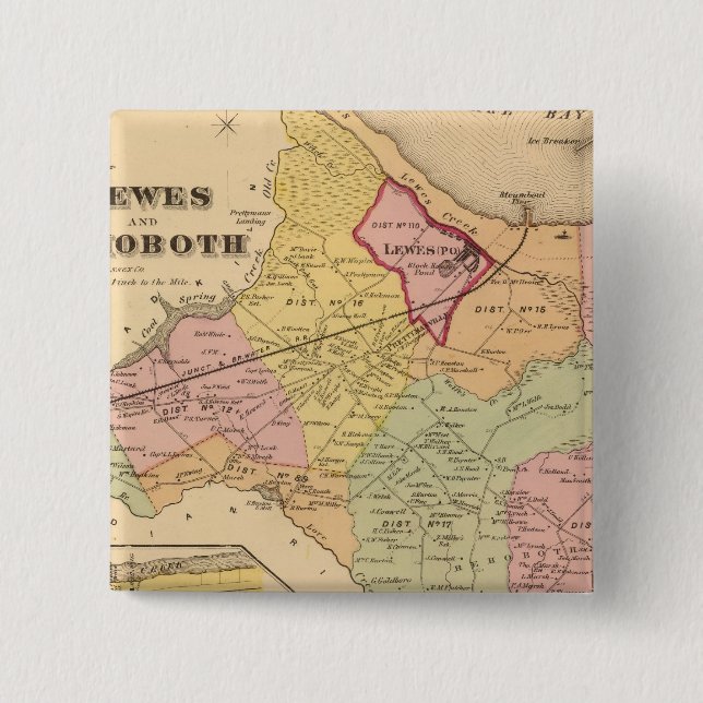 Lewes and Rehoboth 2 Inch Square Button (Front)