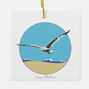 Lewes, Delaware Sea Gull over Beach Ceramic Ornament