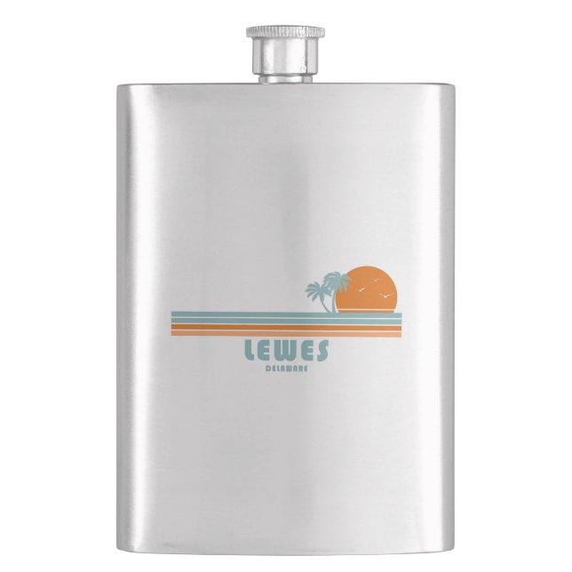 Lewes Delaware Sun Palm Trees Hip Flask (Front)