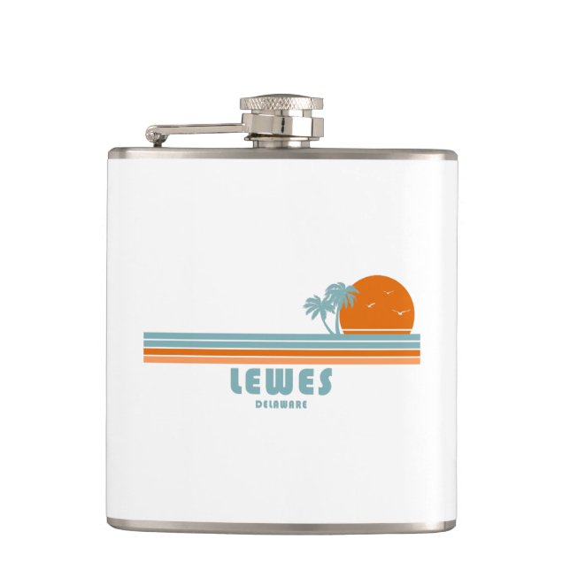Lewes Delaware Sun Palm Trees Hip Flask (Front)