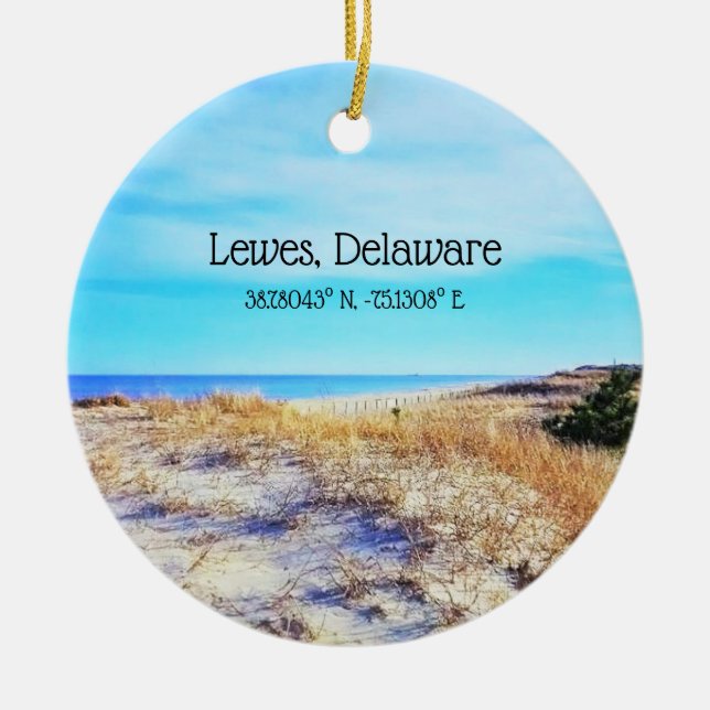 Lewes Delaware with Coordinates Ornament (Front)