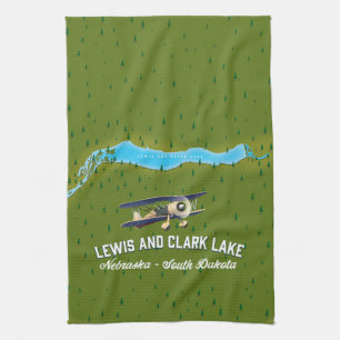 lewis and clark Lake map poster. Kitchen Towel