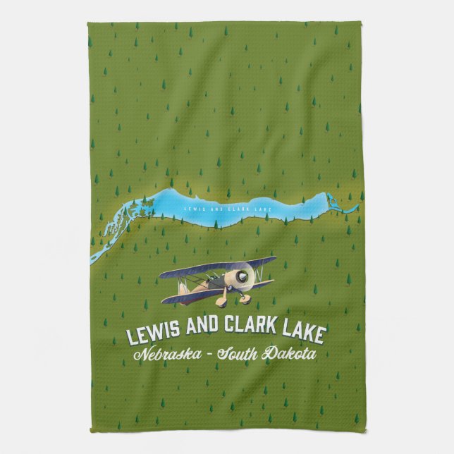 lewis and clark Lake map poster. Kitchen Towel (Vertical)