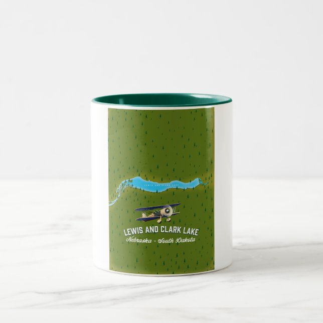 lewis and clark Lake map poster. Two-Tone Coffee Mug (Center)