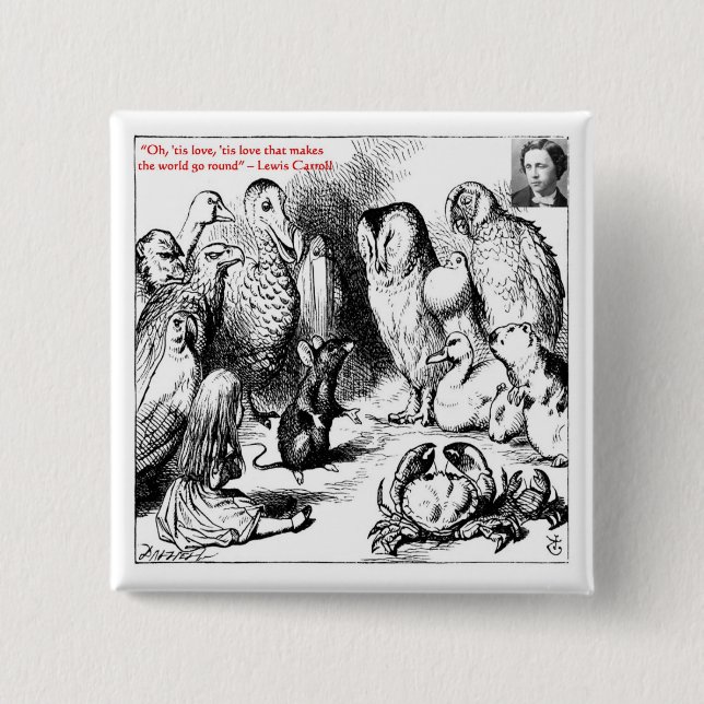 Lewis Carroll Looking Glass Illustration & Quote 2 Inch Square Button (Front)