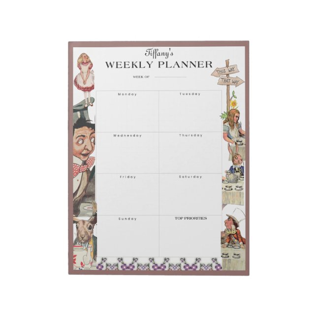 Lewis Carroll's Alice in Wonderland Weekly Planner Notepad (Rotated)