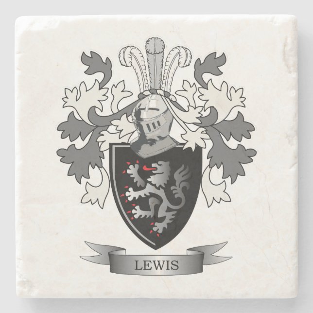 Lewis Family Crest Coat of Arms Stone Coaster (Front)