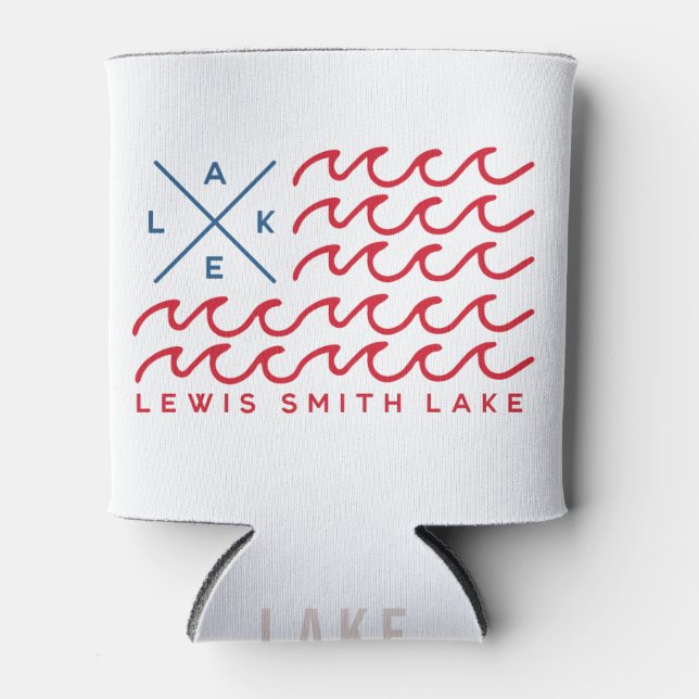 Lewis Smith Lake Wave Flag Can Cooler (Front)