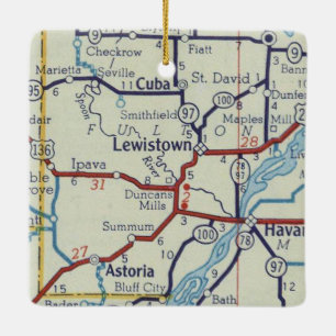 Lewistown IL Vintage Map Ceramic Ornament