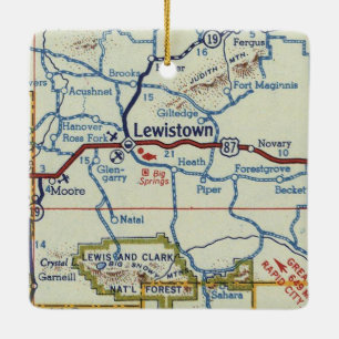 Lewistown Montana Vintage Map Ceramic Ornament