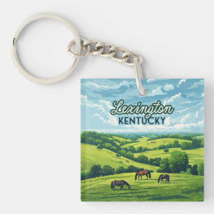 Lexington Kentucky Horses Bluegrass Farms Vintage Keychain