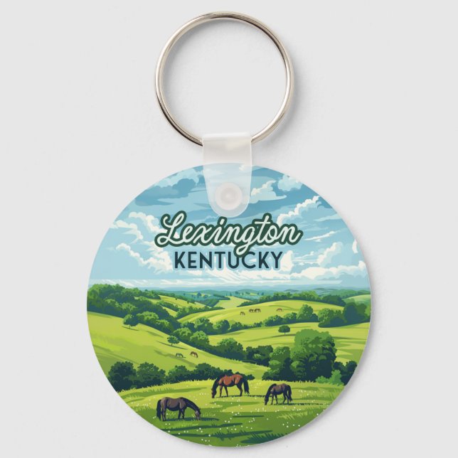 Lexington Kentucky Horses Bluegrass Farms Vintage Keychain (Front)