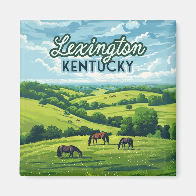 Lexington Kentucky Horses Bluegrass Farms Vintage Magnet (Front)
