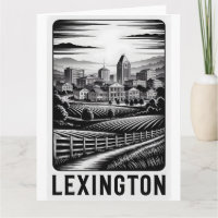 Lexington Kentucky Skyline Black White Woodcut