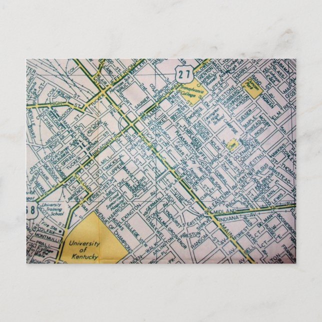 Lexington, KY Vintage Map Postcard (Front)