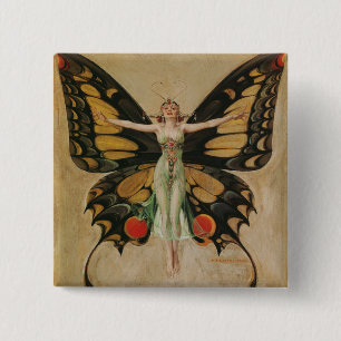 Leyendecker Butterfly Girl Vintage Art Deco 2 Inch Square Button