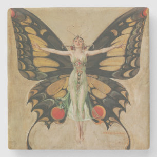 Leyendecker Butterfly Girl Vintage Art Deco Stone Coaster