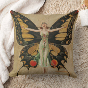 Leyendecker Butterfly Girl Vintage Art Deco Throw Pillow