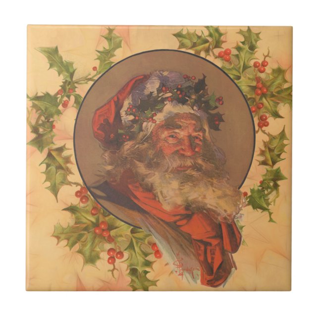 Leyendecker Father Christmas Antique Victorian Tile (Front)