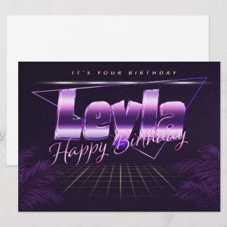 Leyla Name First Name lilac retro card birthday