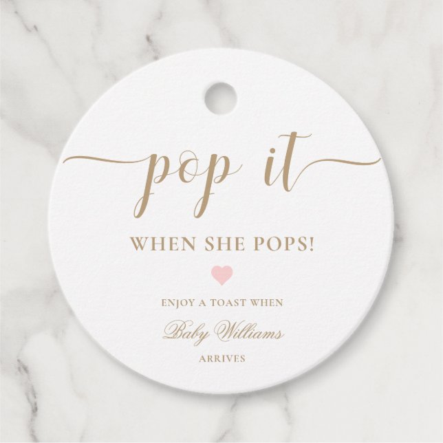 Leyton Gold Minimal Pop it Champagne Favour Tag (Front)