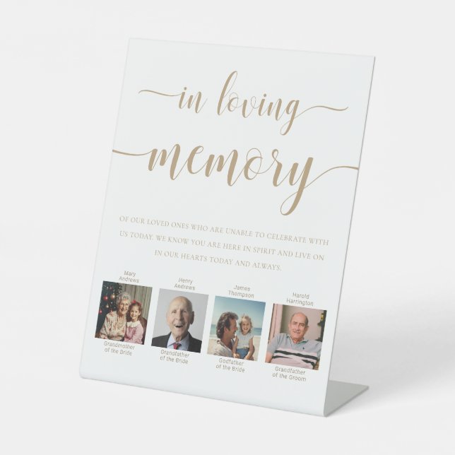 Leyton Gold Photo In Loving Memory Wedding Pedestal Sign (Front)