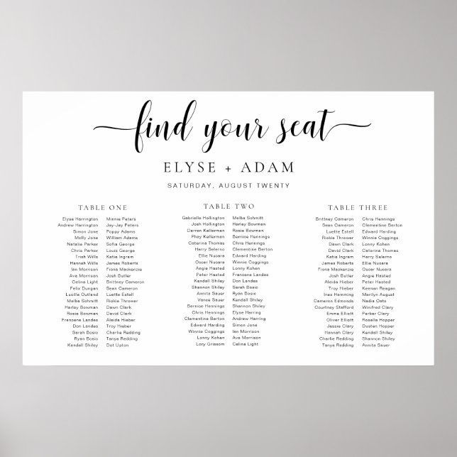 Leyton Minimal 3 Banquet Table Seating Chart (Front)