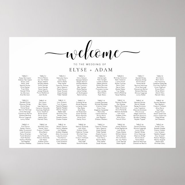 Leyton Modern Minimal 24 Table Seating Poster (Front)