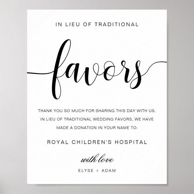 Leyton Modern Minimal In Lieu Favour Sign (Front)