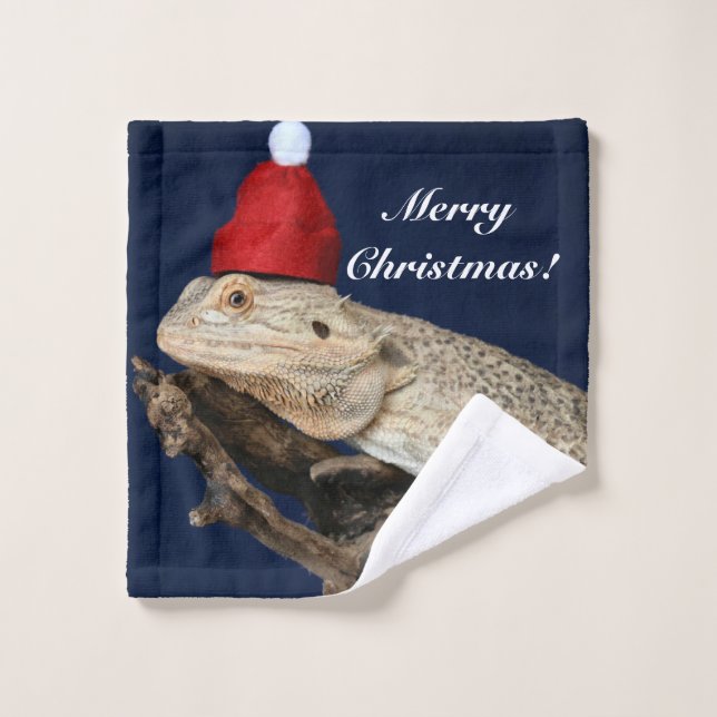 Lézard Dragon Porté Personnalisé - Santa Hat (Gant de toilette)