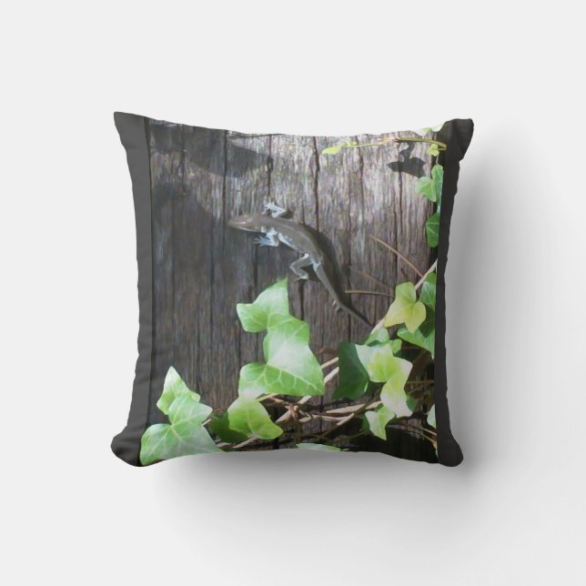 lézard gris sur lierre gris coussin (Recto)