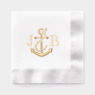 LG Anchor Couple Wedding 2 Initial Monogram #3CA Foil Napkins