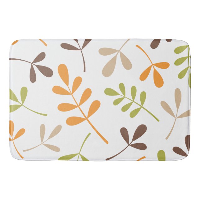 Lg Assorted Leaves Brown Orange Grn Sand White Bath Mat (Front)