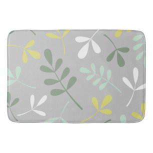 Lg Assorted Leaves Grns Yellow White on Grey Bath Mat