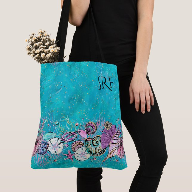Lg. Beautiful Beach All Over Print Tote See Back (Close Up)