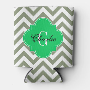 LG Chevron Emerald Green Name Init Monogram Can Cooler