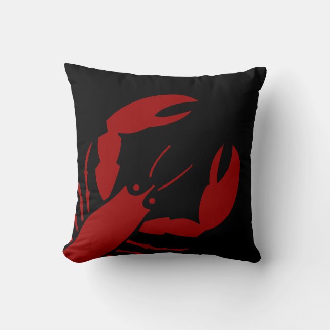 LG LOBSTER RED ON BLACK pillow (Front)
