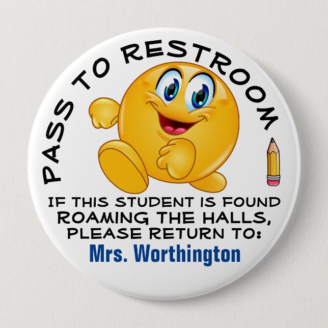 Lg. School Hall - HALL PASS 4 Inch Round Button (Front)
