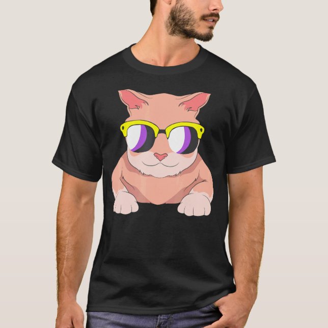 Lgbt Agender   Cat Sunglasses Nonbinary Flag Non B T-Shirt (Front)